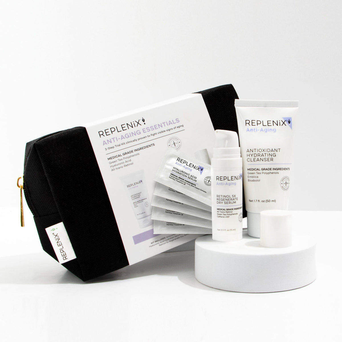 Replenix Anti-Aging Essentials 3 Step Trial Kit contents