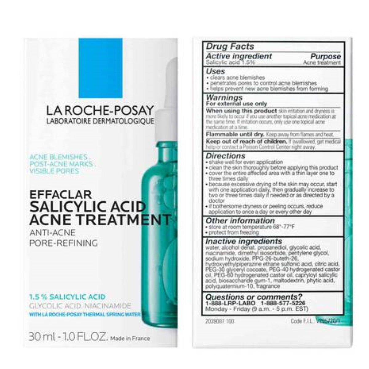 La Roche-Posay Effaclar Salicylic Acid Acne Treatment 1 fl oz box